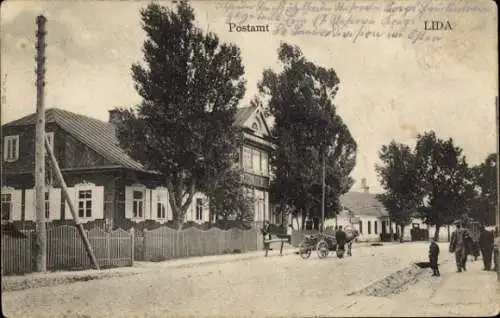 Ak Lida Weißrussland, Postamt, Straßenpartie, Anwohner