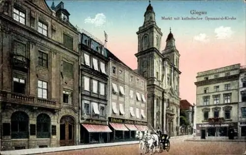 Ak Głogów Glogau Schlesien, Markt mit Katholischer  Gymnasial Kirche