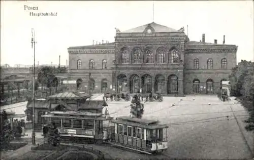 Ak Poznań Posen, Hauptbahnhof, Straßenbahn