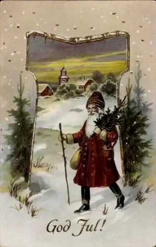 Ak Glückwunsch Weihnachten, Weihnachtsmann, Tannenbäume