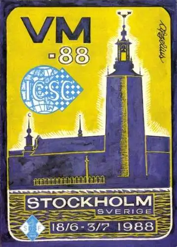 Ak Stockholm Schweden, IX Individuellt Världmästerskap i schack för döva, 1988