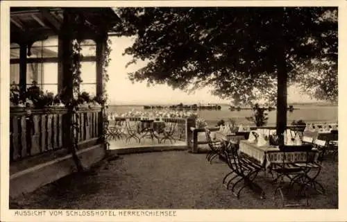 Ak Herrenchiemsee, Aussicht vom Schlosshotel, Restaurateur Hans Huber