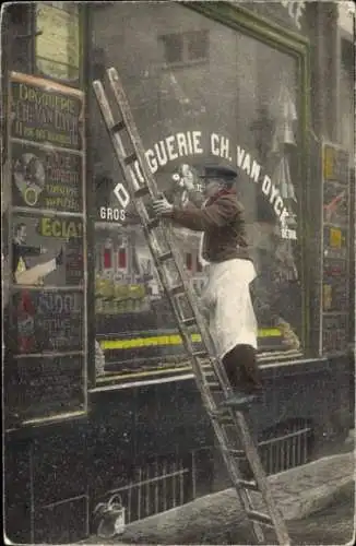 Foto Ak Amsterdam Nordholland ?, Droguerie Ch. van Dyck, Reklametafeln, Sidol, Fensterputzer