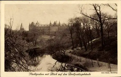 Ak Hamburg, Stadtgraben mit Blick auf das Ziviljustizgebäude