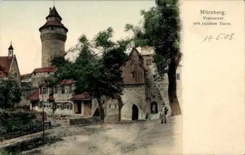 Ak Nürnberg in Mittelfranken, Vestnertor, runder Turm