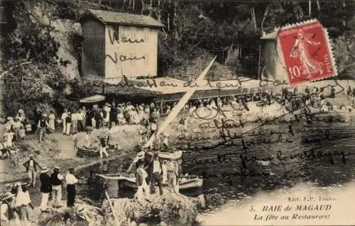 Ak Toulon Var, Baie de Magaud, Le fete au Retaurant