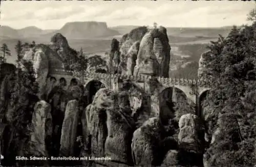 Ak Lohmen Sächsische Schweiz, Bastei, Basteibrücke, Lilienstein