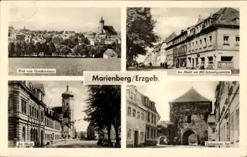 Ak Marienberg im Erzgebirge Sachsen, Totalansicht, Markt, Zschopauer Tor, HO-Schnellgaststätte