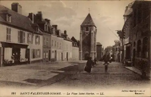 Ak Saint Valery sur Somme, Place Saint Martin, Kirche