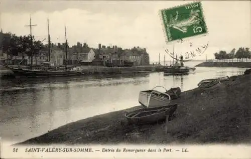 Ak Saint Valery sur Somme, Entree du Remorqueur dans le Port