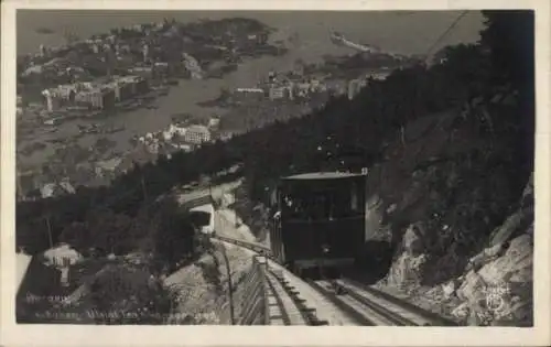 Ak Bergen Norwegen, Bergbahn in Fahrt