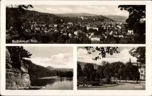 Ak Rudolstadt in Thüringen, Gesamtansicht, Am Anger, Saaleufer