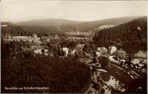 Ak Neumühle an der Elster Greiz in Thüringen, Gesamtansicht, Blick vom Schleberhäuschen