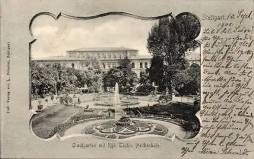 Ak Stuttgart in Württemberg, Stadtgarten, königlich technische Hochschule