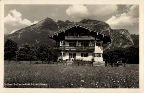 Ak Garmisch Partenkirchen in Oberbayern, Alpspitze, Haus Zufriedenheit