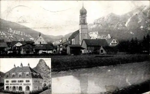 Ak Oberammergau im Kreis Garmisch Partenkirchen, Hotel Bayrischer Hof, Blick auf die Kirche