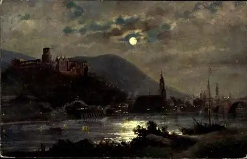 Künstler Ak Hoffmann, H., Heidelberg am Neckar, Nacht, Teilansicht