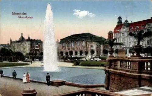 Ak Mannheim, Schmuckplatz mit Fontäne