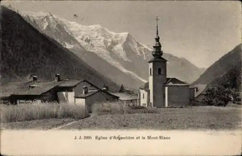 Ak Argentière Haute Savoie, Kirche, Mont Blanc