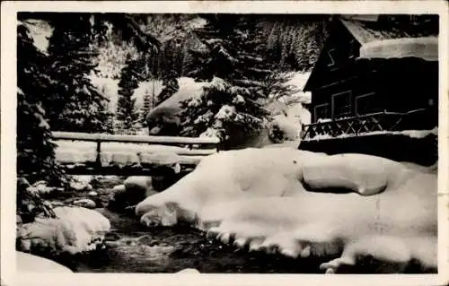 Ak Pralognan la Vanoise Savoie, Chalet, Brücke