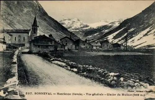 Ak Bonneval Savoie, Maurienne, Vue generale, Glacier du Mulinet