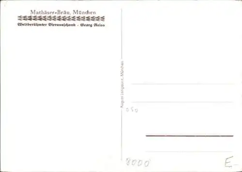 Künstler Ak München, Mathäser Bräu, Bierausschank, Bartl Rechthaler