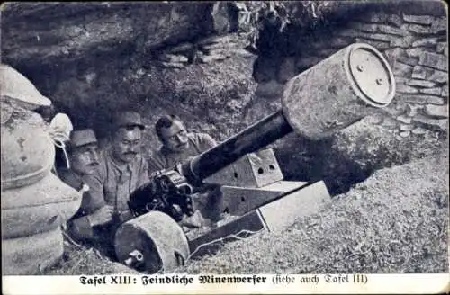 Ak Feindliche Minenwerfer, französische Soldaten, I. WK