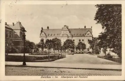 Ak Zwickau in Sachsen, Albertplatz, Postamt