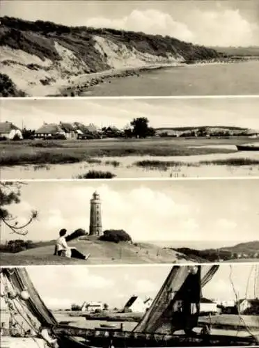 Ak Insel Hiddensee, Strand, Leuchtturm, Fischerboot, Panorama