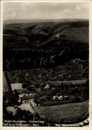 Ak Pansfelde Falkenstein im Harz, Wald-Gaststätte - Gartenhaus mit Burg Falkenstein