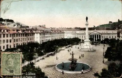 Ak Lisboa Lissabon Portugal, Platz D. Pedro IV., Denkmal, Springbrunnen