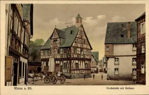 Ak Rhens am Rhein, Hochstraße mit Rathaus