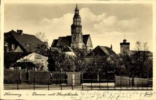 Ak Kamenz in Sachsen, Damm mit Hauptkirche