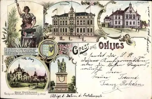 Ak Ohligs Solingen Bergisches Land, Rathaus, Amtsgericht, Denkmal, Haus Hackhausen, Wappen