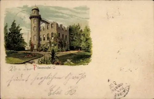 Litho Berlin Zehlendorf Wannsee, Das Schloss auf der Pfaueninsel, Parkanlagen