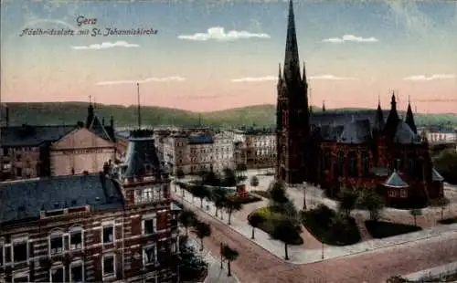 Ak Gera in Thüringen, Adelheidsplatz mit St. Johanniskirche