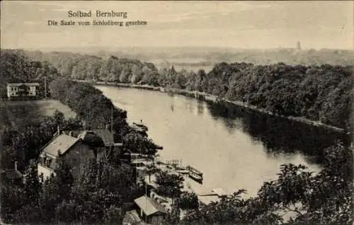 Ak Bernburg an der Saale, die Saale vom Schlossberg gesehen