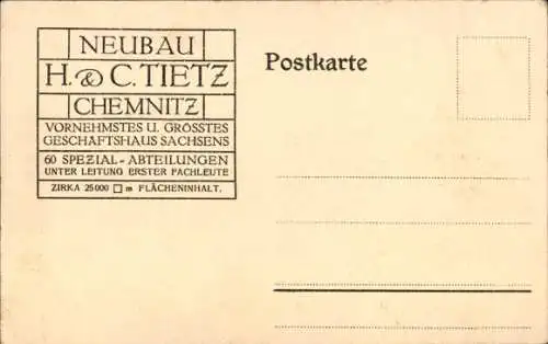 Ak Chemnitz in Sachsen, Johannesplatz, Neubau Warenhaus H. & C. Tietz