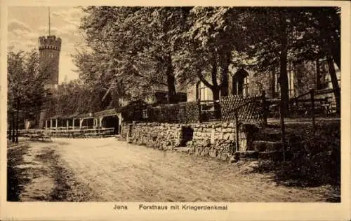 Ak Jena in Thüringen, Forsthaus mit Kriegerdenkmal