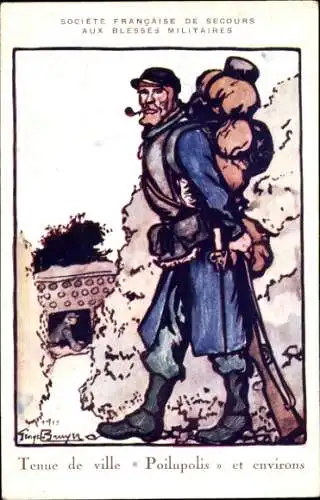Künstler Ak Tenue de ville Poilupolis et environs, französischer Soldat
