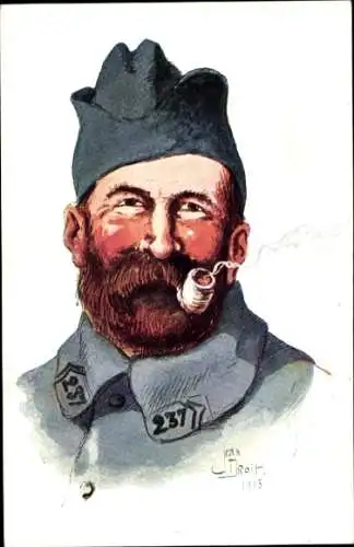 Künstler Ak Droit, Jean, Französischer Soldat des Regiment 237, Portrait mit Pfeife