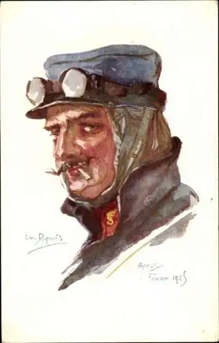 Künstler Ak Dupuis, Emil, Arras 1915, Französischer Soldat, Fliegerbrille, Zigarette