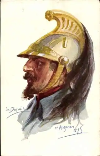 Künstler Ak Dupuis, Emil, Argonnen 1915, französischer Soldat, Uniform, Helm