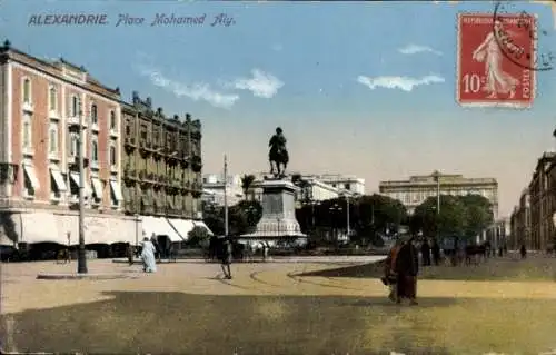 Ak Alexandria Ägypten, Mohamed Ali Platz, Denkmal