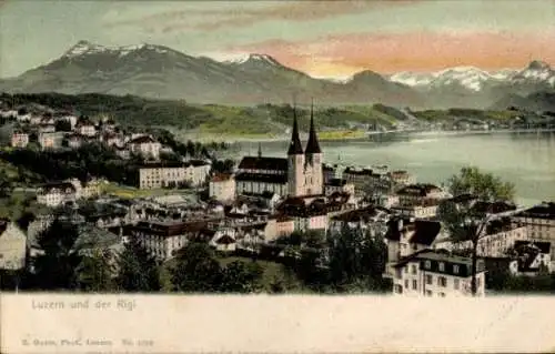 Ak Luzern Stadt Schweiz, Panoramablick auf die Ortschaft mit Rigi