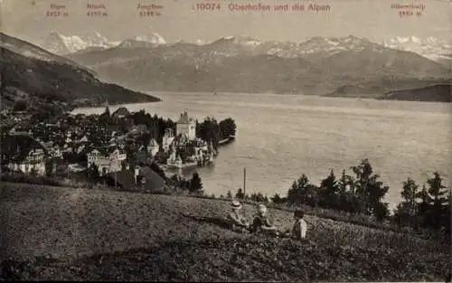 Ak Oberhofen am Thunersee Kanton Bern, Gesamtansicht, Alpen