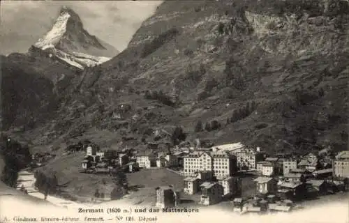 Ak Zermatt Kanton Wallis, Teilansicht mit Matterhorn