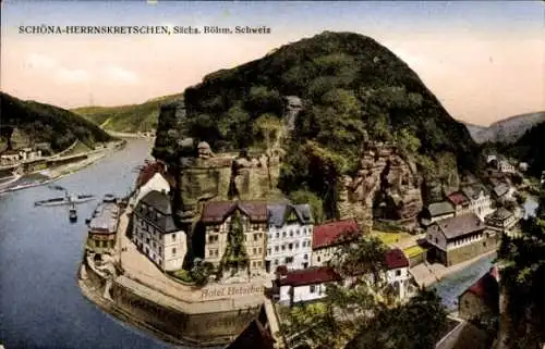 Ak Hřensko Herrnskretschen Elbe Region Aussig, Teilansicht des Ortes, Schöna