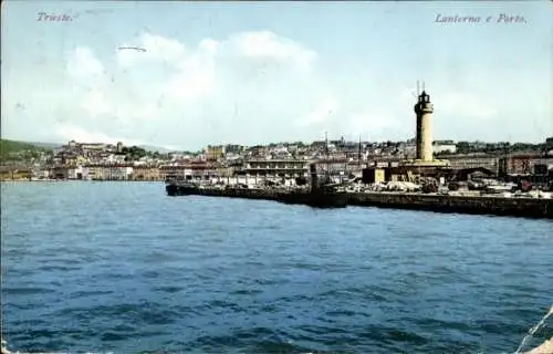 Ak Triest Trieste Friuli Venezia Giulia, Hafen, Leuchtturm