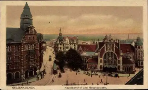 Ak Gelsenkirchen im Ruhrgebiet, Hauptpost, Hauptbahnhof
